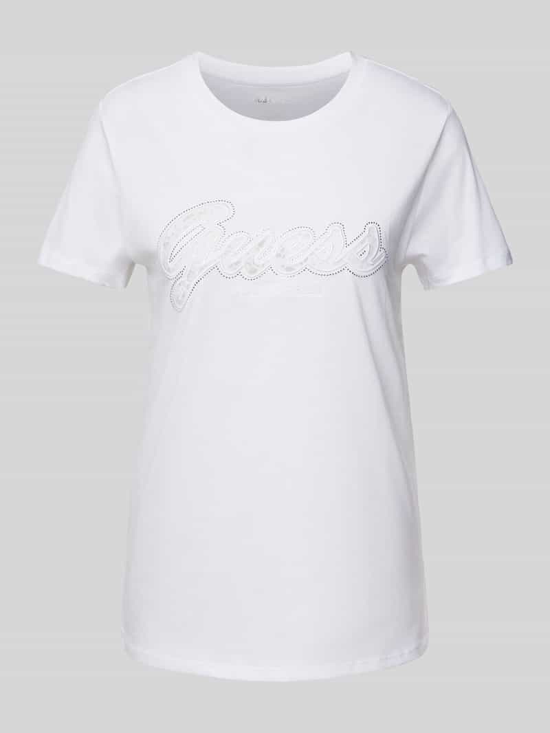 Guess T-shirt van viscose met strass-steentjes