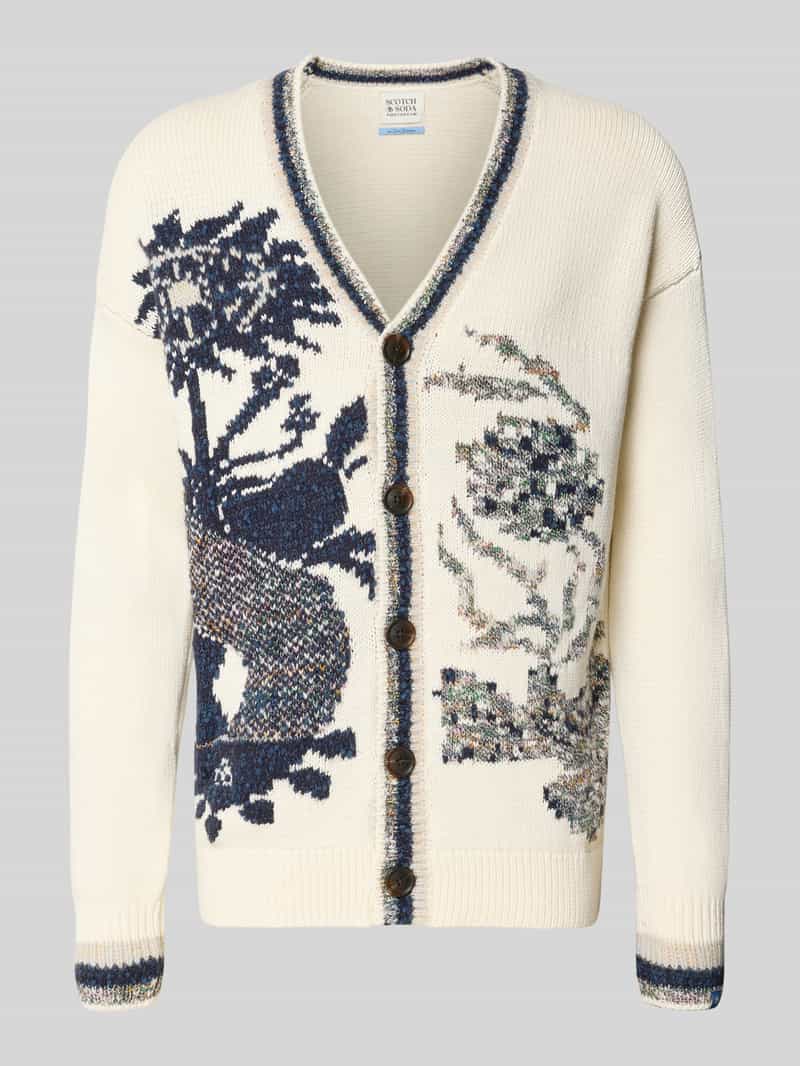 Scotch & Soda Regular fit gebreid jack met v-hals model 'INTARSIA'