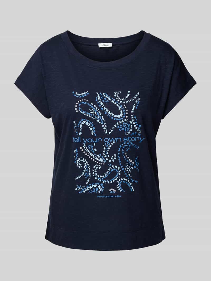 s.Oliver RED LABEL Relaxed fit T-shirt van een mix van katoen en viscose met artworkprint