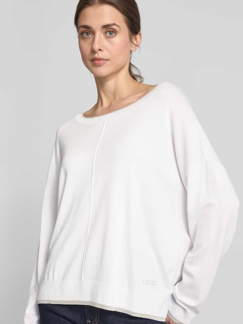 Liu Jo White Gebreide pullover met ribboorden