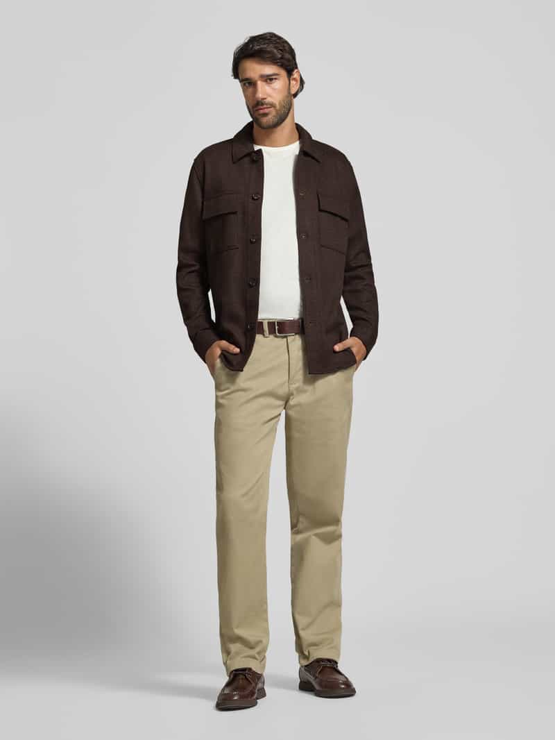 Profuomo Regular fit overhemdjack met kentkraag en borstzakken donkerbruin, foto 7