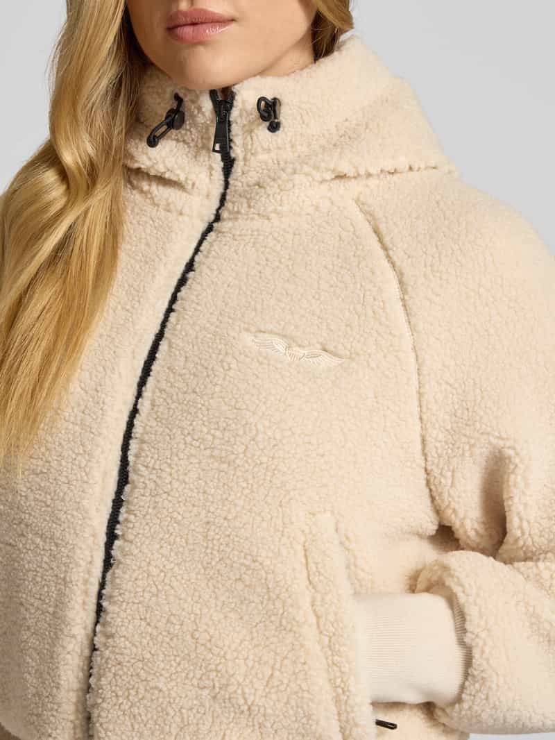 Original Bombers Fleecejack met capuchon en labelstitching