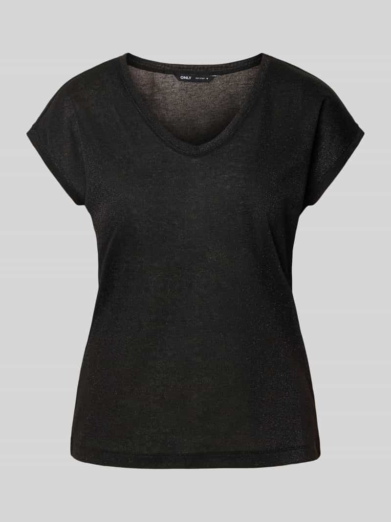 Only Shirt met korte mouwen ONLSILVERY S/S V NECK LUREX TOP JRS NOOS