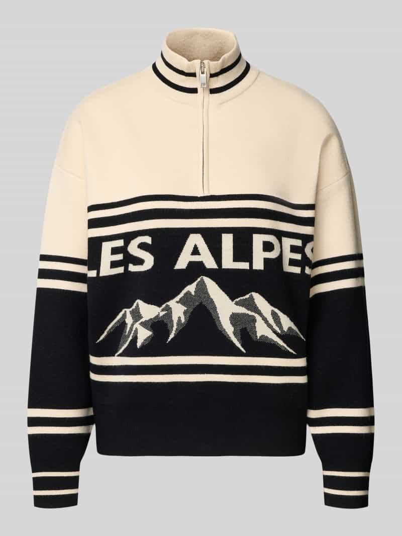 Jake*s Casual Gebreide pullover van viscosemix met opstaande kraag en ritssluiting