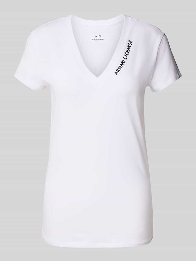 Armani Exchange T-shirt met labelstitching en V-hals