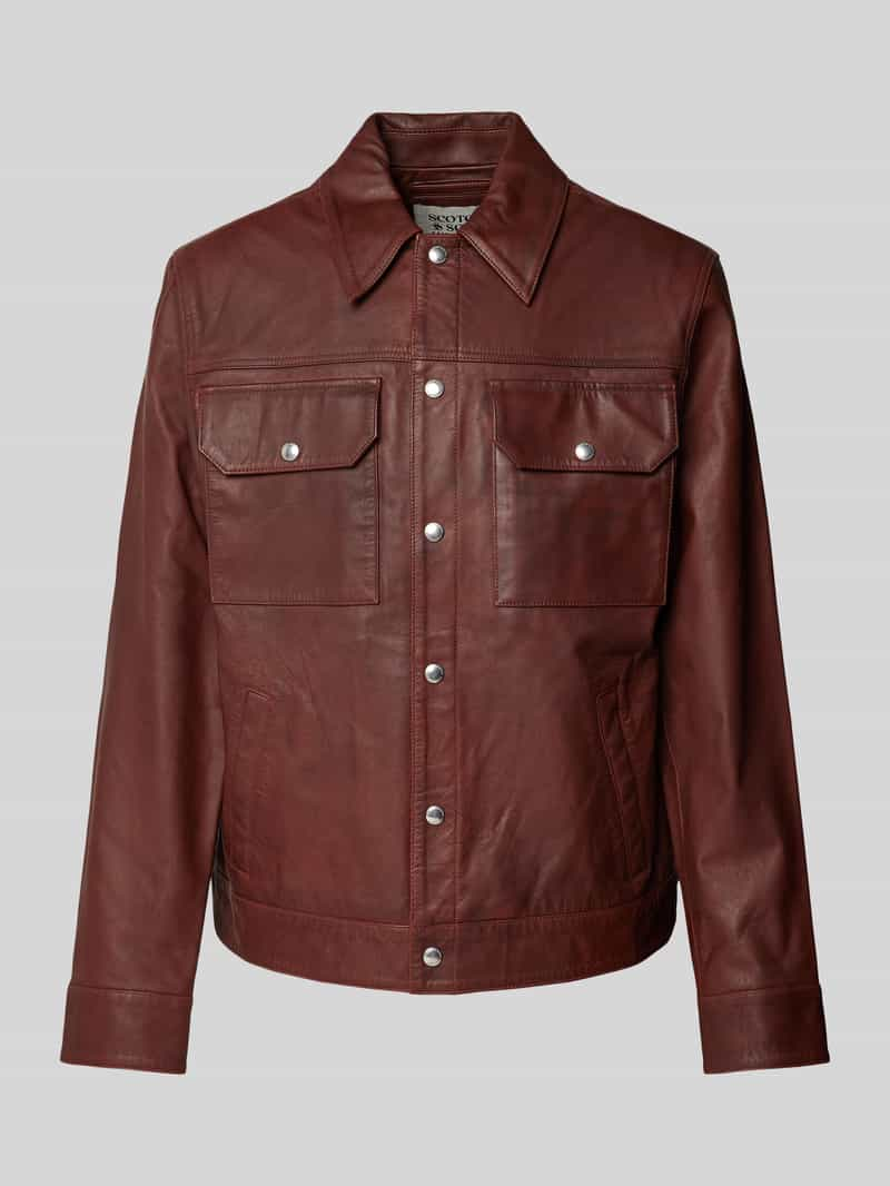 Scotch & Soda Leren jack met platte kraag, model 'Trucker'