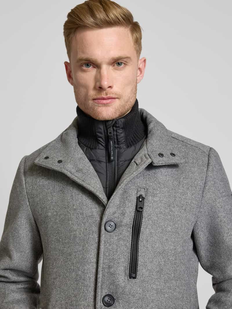 Tom Tailor Regular fit lange wollen jas met 2-in-1-functie en logopatch