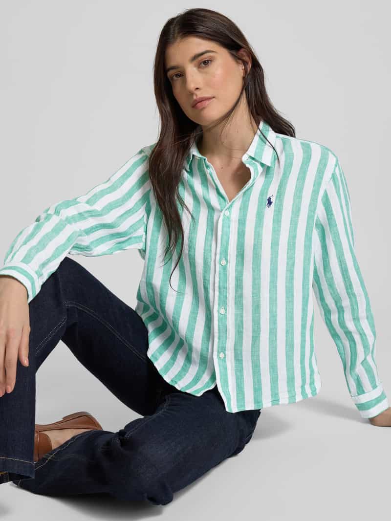 Polo Ralph Lauren Korte boxy fit linnen overhemdblouse met logostitching