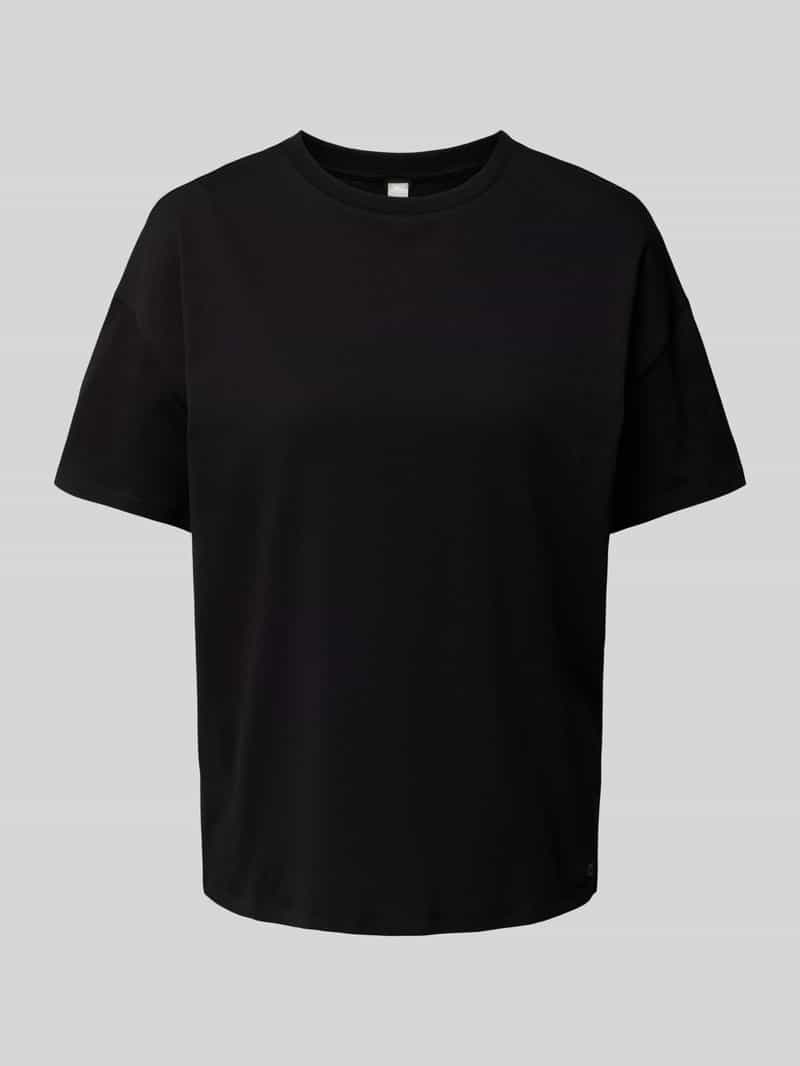 QS T-shirt met geribde ronde hals