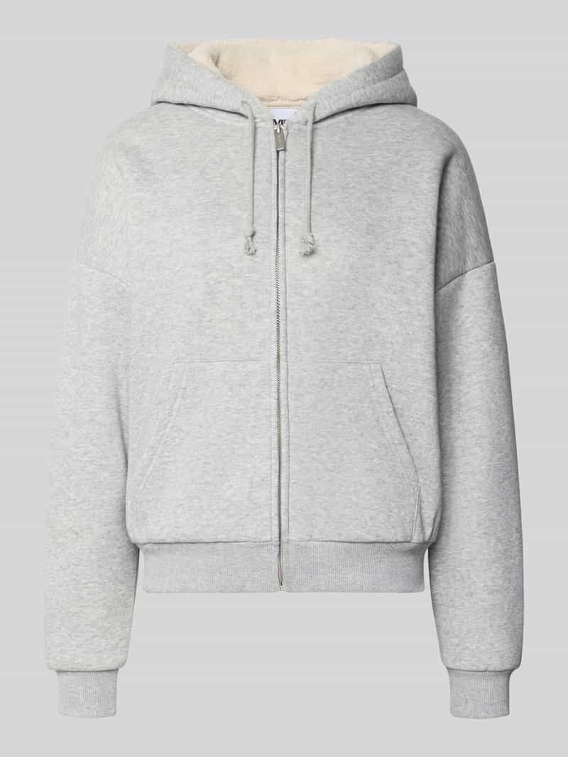 REVIEW relaxed fit sweatjack van katoenmix met teddybontvoering