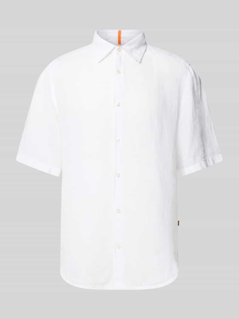 Boss Orange Regular fit linnen overhemd met 1 2-mouwen model 'Rash'