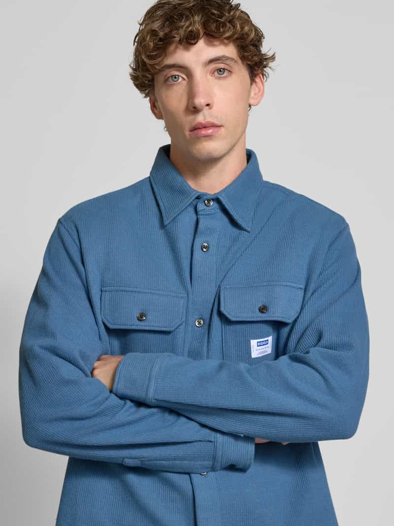 Hugo Blue Oversized vrijetijdsoverhemd in wafellook model 'EKYNONE'
