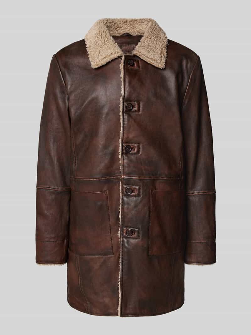 gipsy Regular fit lange jas in leerlook model 'Gris'