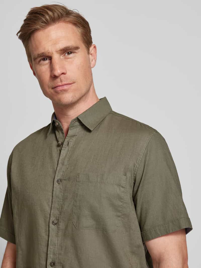 Tom Tailor Regular fit linnen overhemd met korte mouwen