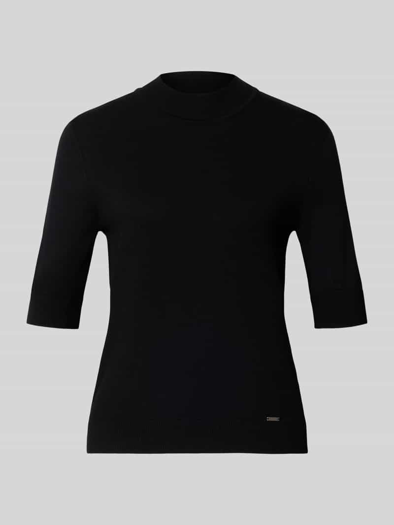 MORE & MORE Gebreid shirt van viscosemix met een geribde ronde hals