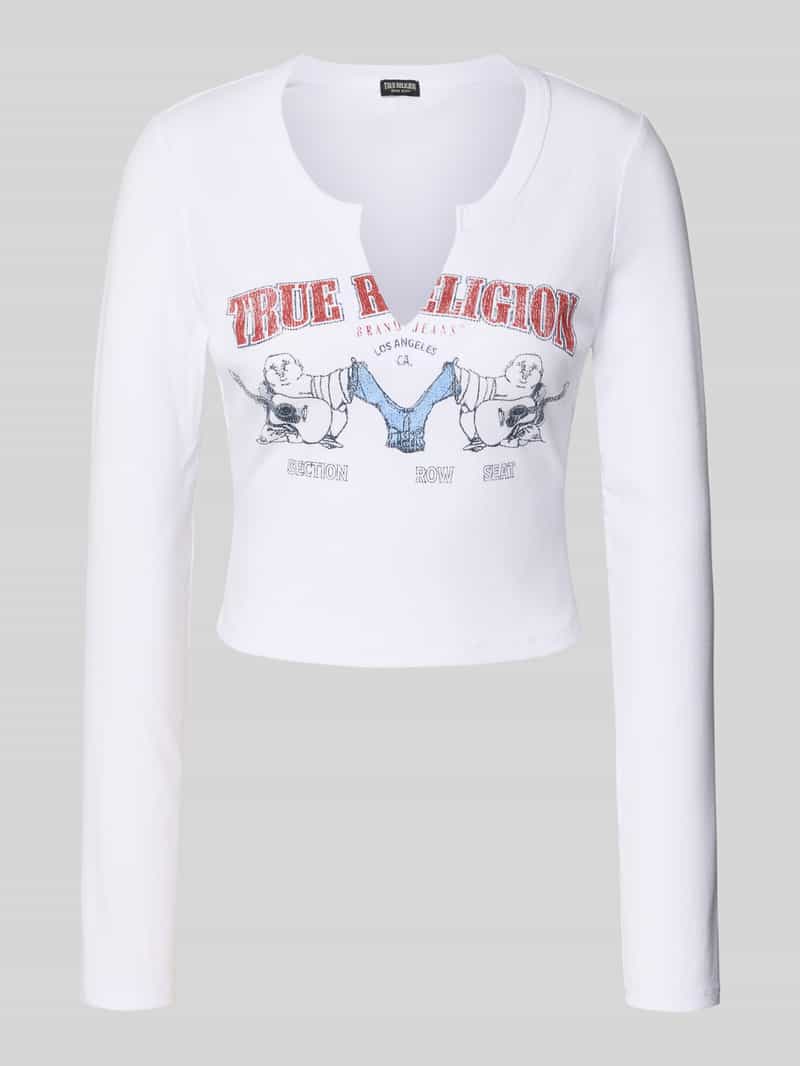 True Religion Kort shirt met lange mouwen en labelprint model 'BUDDHA'