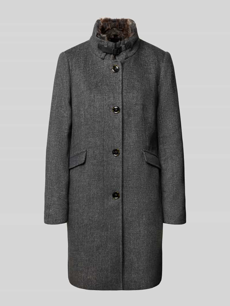Christian Berg Woman Selection Lange jas met imitatiebont en klepzakken