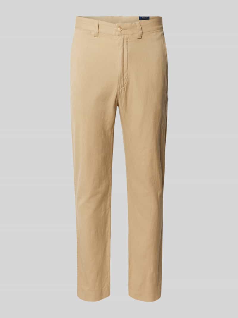 Polo Ralph Lauren Regular fit linnen broek met knoop- en ritssluiting