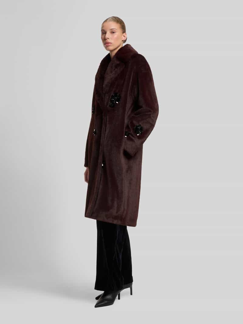 HUGO oversized lange jas van polyester in imitatiebontlook met paillettendetails