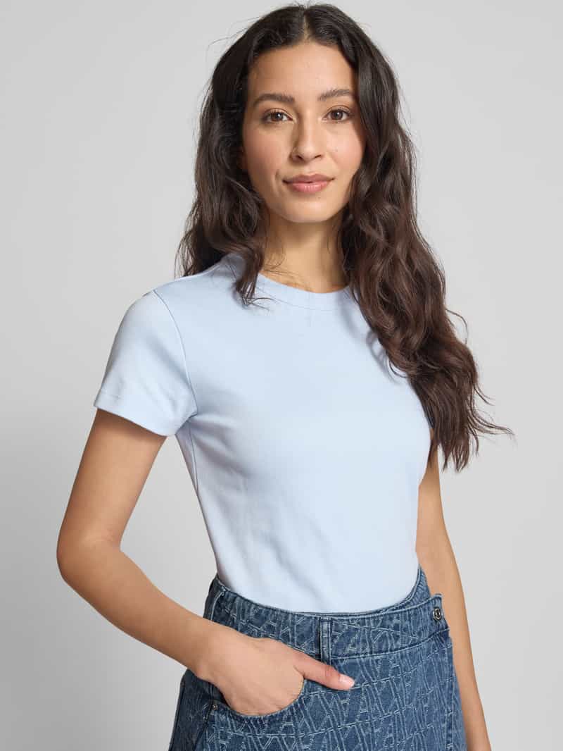 Opus T-shirt met geribde ronde hals model 'Samun'