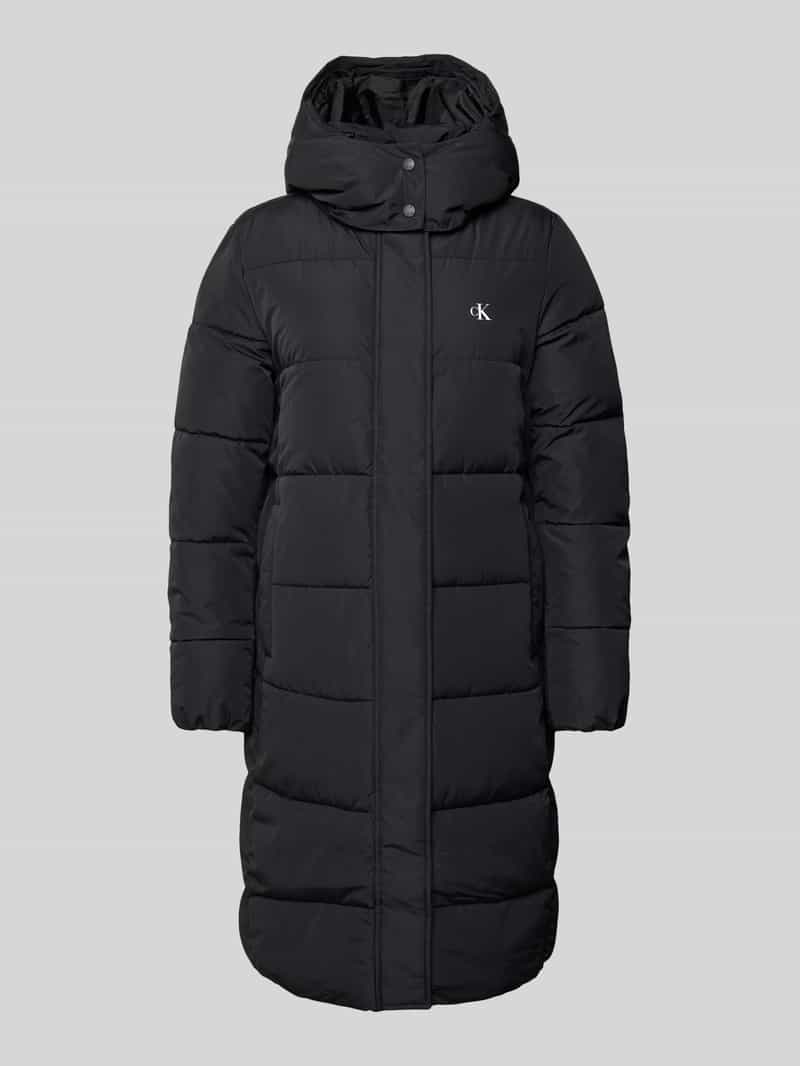 Calvin Klein Jeans Gewatteerde lange jas met logo en capuchon