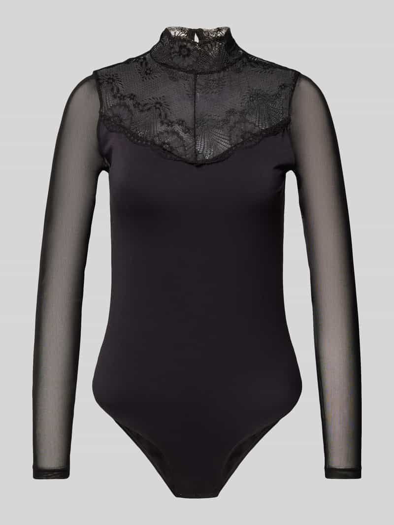 Pieces Slim fit body met semi-transparante kanten hals model 'NAYA'