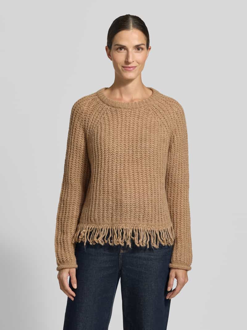 Smith and Soul Regular fit gebreide pullover van wolmix met franjes