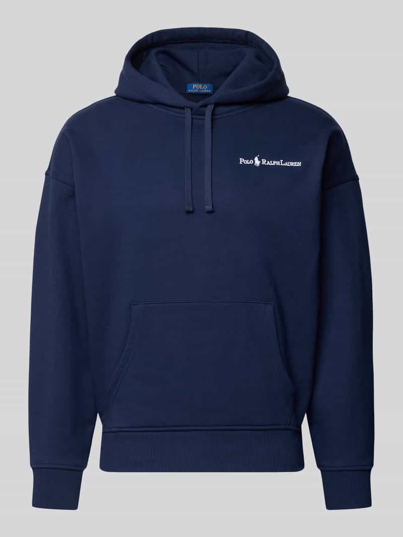 Relaxed fit hoodie met labelstitching en kangoeroezak