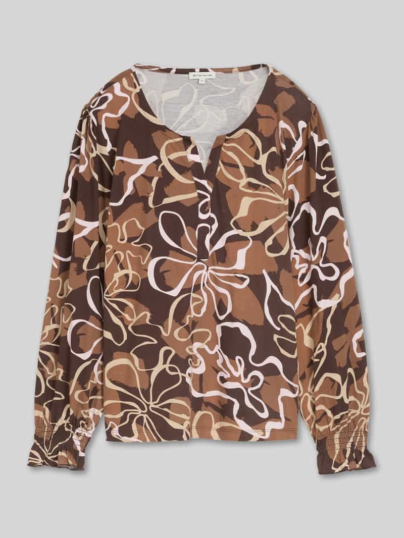 Tom Tailor - Blouse-shirt met bloemenpatroon - Maat XS - brown big flower design