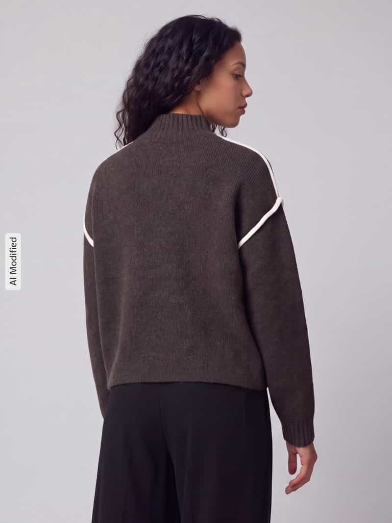 Vero Moda Pullover met contrastpaspel aan de mouw bruin, foto 2