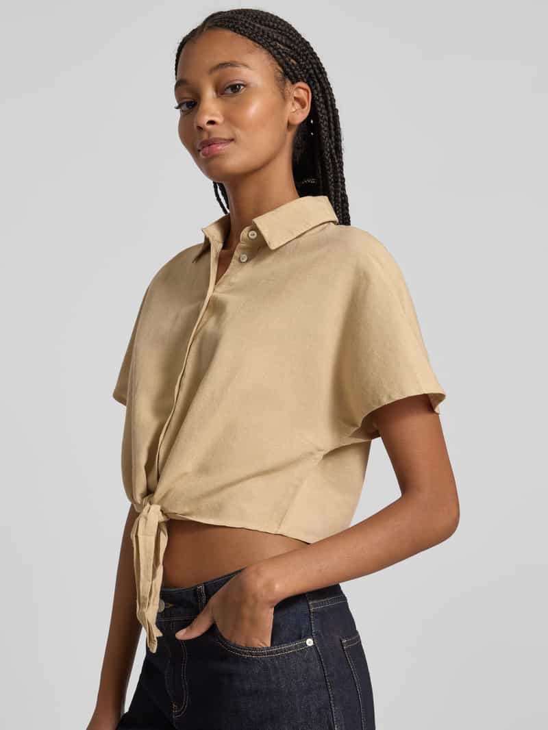 Only Korte overhemdblouse van een mix van viscose en katoen met linnen model 'JAKIRI'