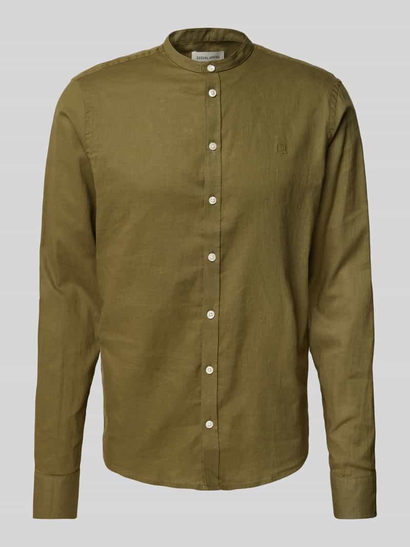 casual friday Regular fit linnen overhemd met opstaande kraag model 'Anton'
