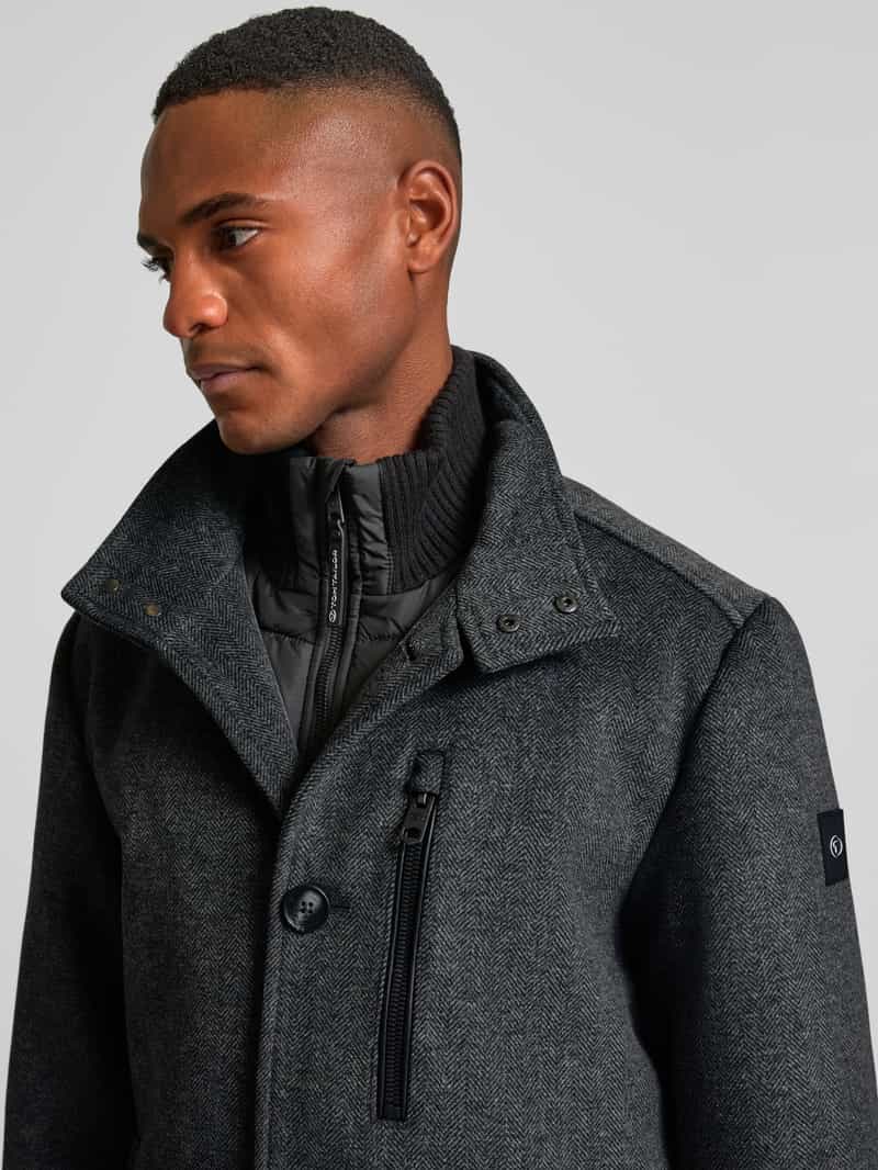 Tom Tailor Regular fit lange wollen jas in gemêleerde look met borstzak met rits