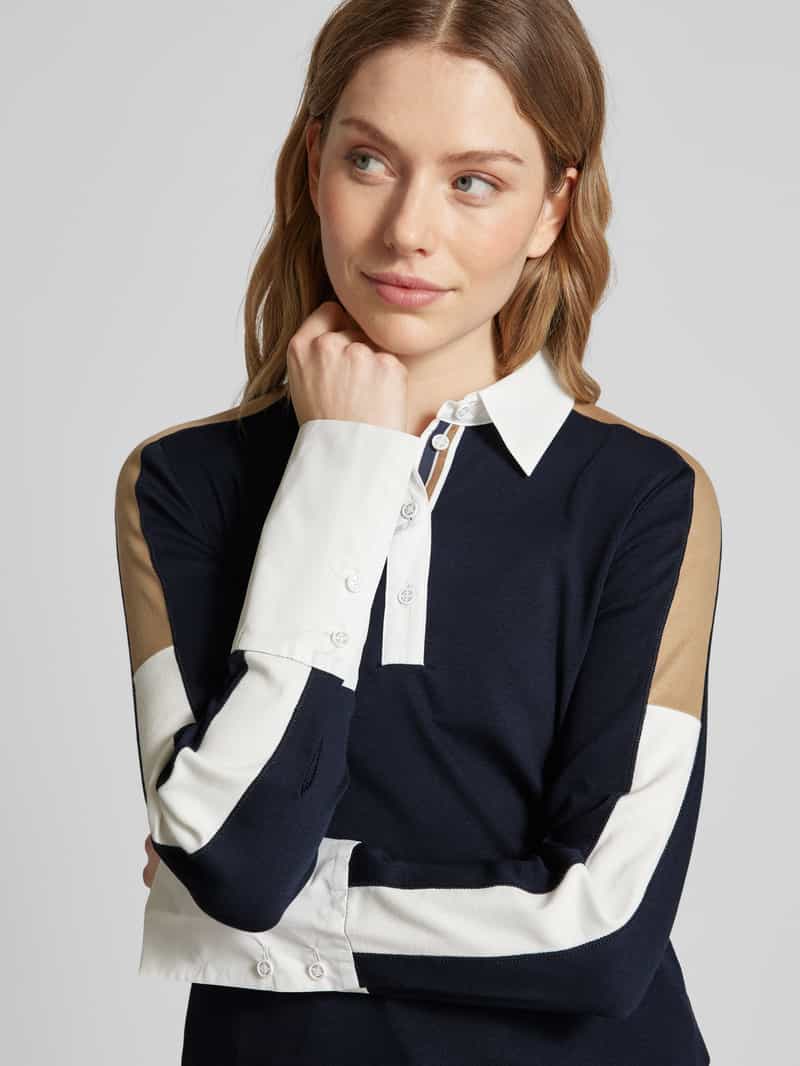 Marc Cain Shirt met lange mouwen en platte kraag model 'SPORTS'