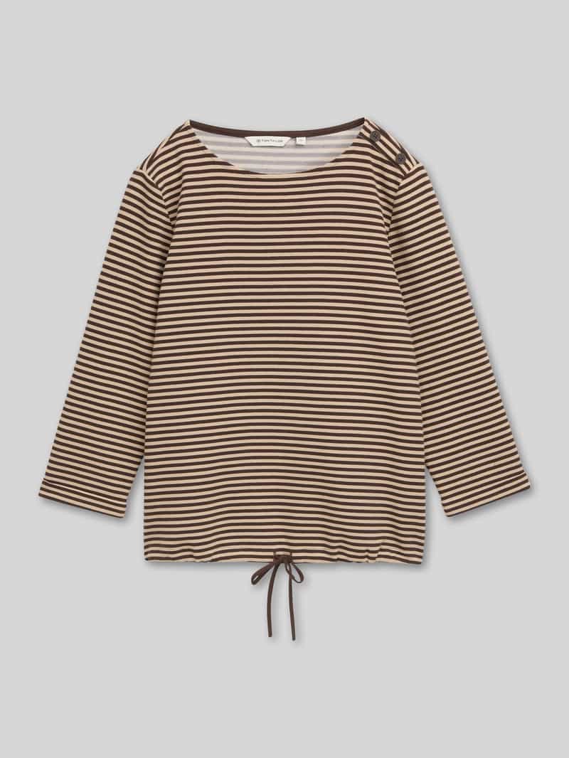 Tom Tailor - Shirt met lange mouwen en knoopdetails - Maat XXL - dark brown beige stripe