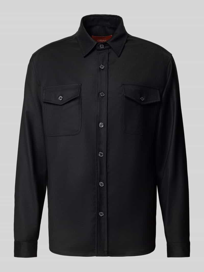Cruna Regular fit overshirt van scheerwol met klepzakken