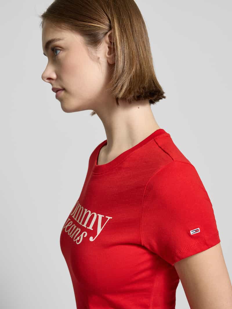 Tommy Jeans Slim fit T-shirt van puur katoen met logoprint