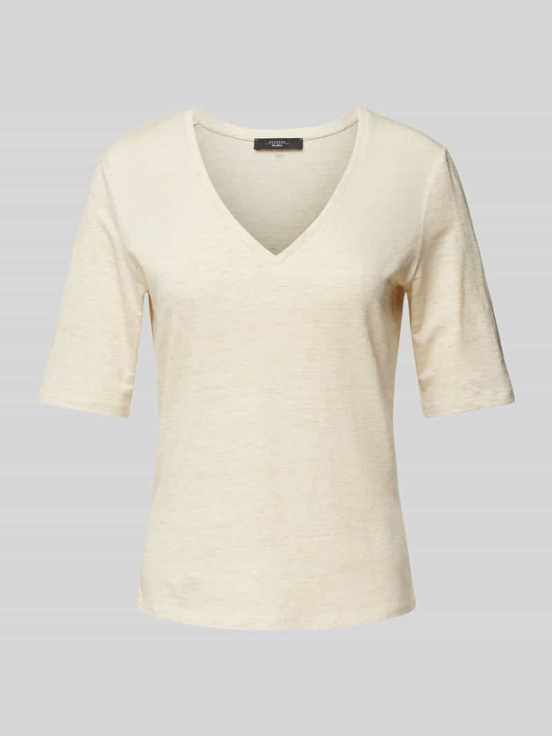 Weekend Max Mara T-shirt van een mix van linnen en elastaan met V-hals model 'BRUNATE'