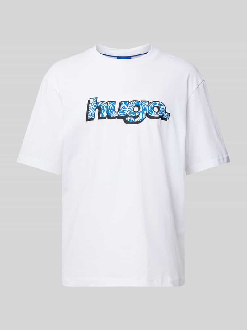 Hugo Blue T-shirt met labelprint model 'Nugibol'