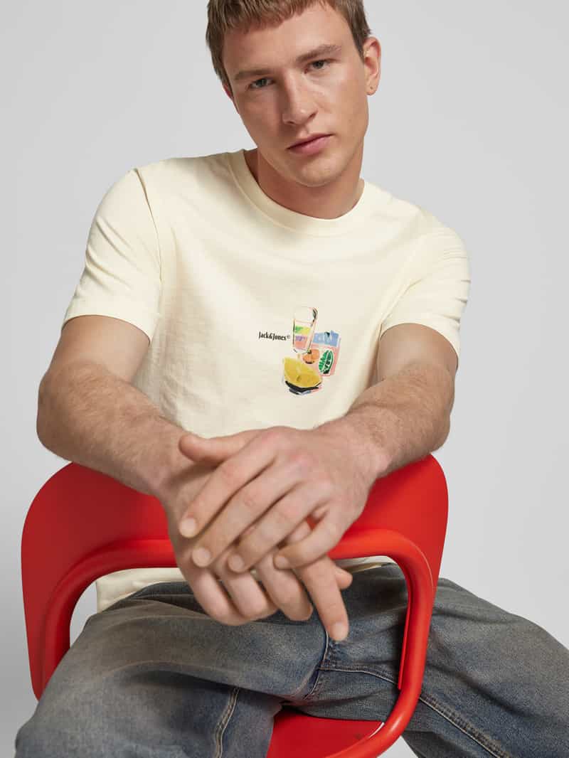 jack & jones T-shirt met geribde ronde hals model 'VARENNA'