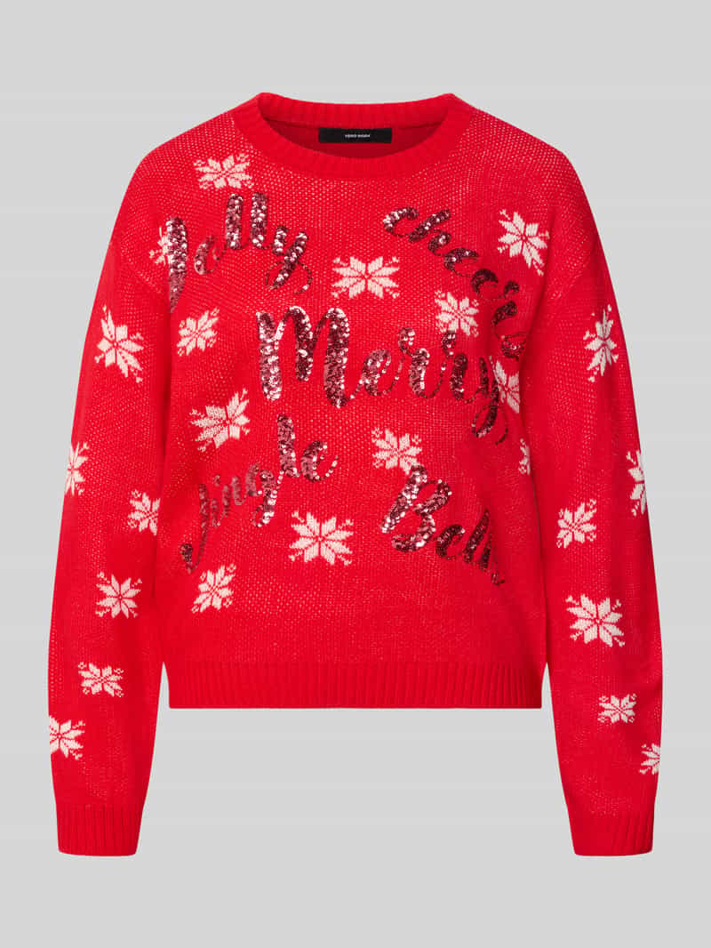 Vero Moda Regular fit pullover met pailletten-opschrift model 'VMJOLLY'