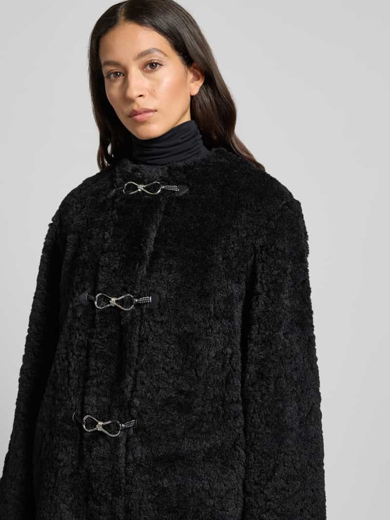 HUGO Regular fit lange jas van teddybont met kliksluiting model 'MELJA'