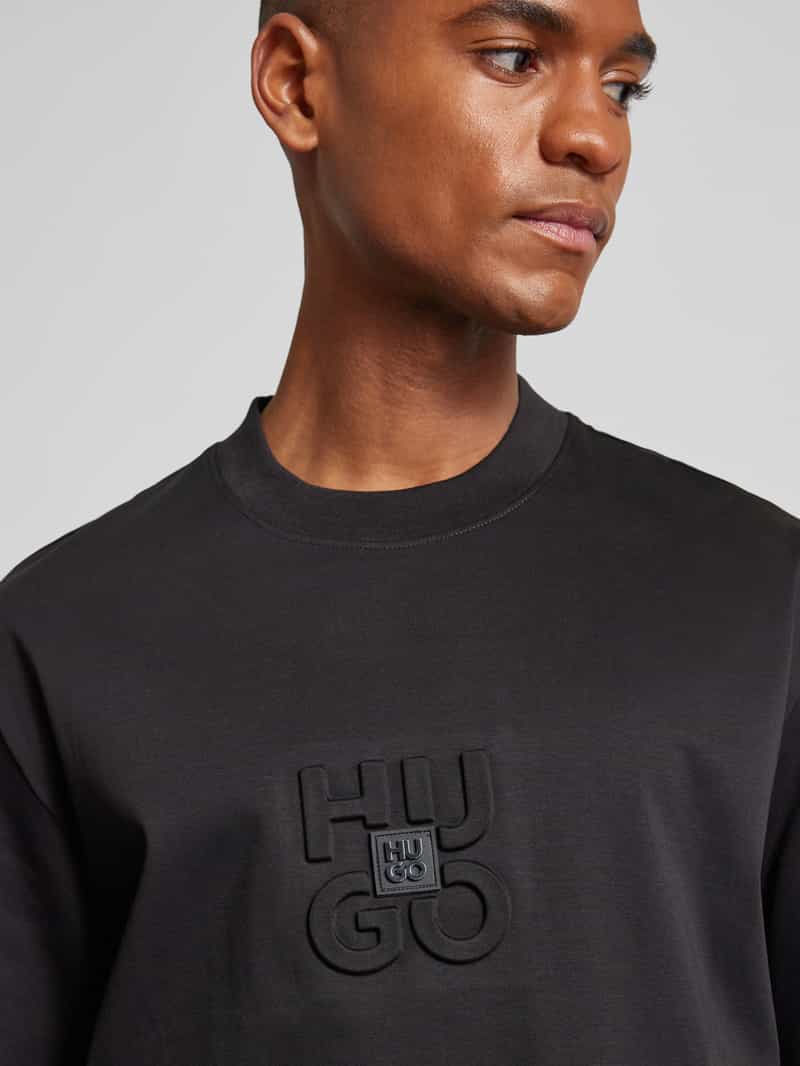 HUGO T-shirt met geribde ronde hals model 'Debostac'