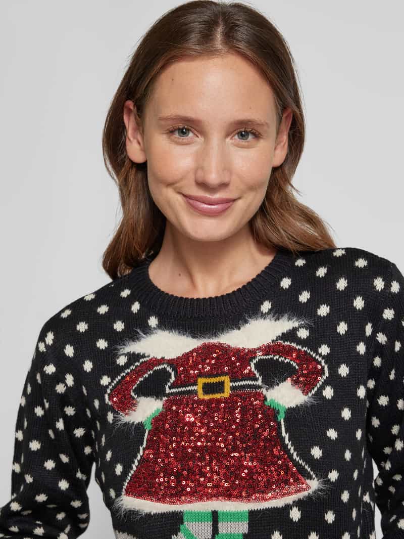 Vero Moda Regular fit kersttrui met paillettenmotief model 'SSPARKLE ELFIE'