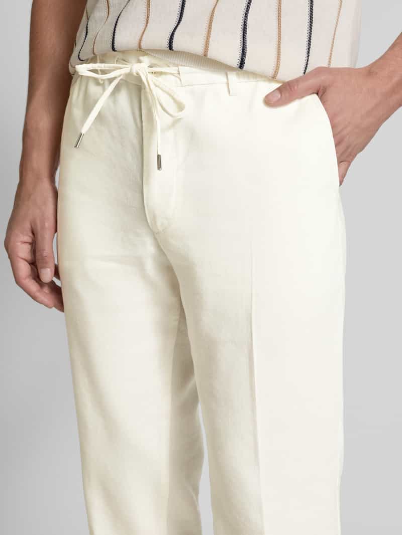 Boss Regular tapered fit linnen broek met tunnelkoord model 'Kane'