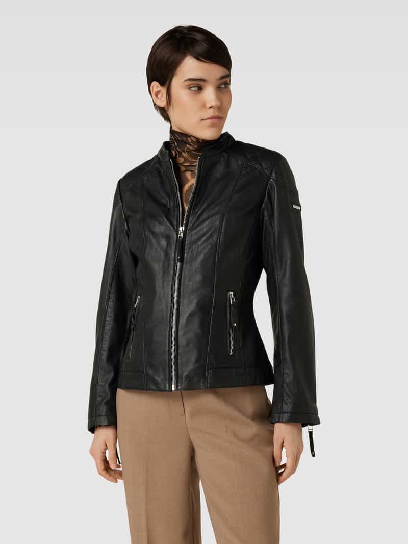 Leren jack met doorgestikte naden Cabrini