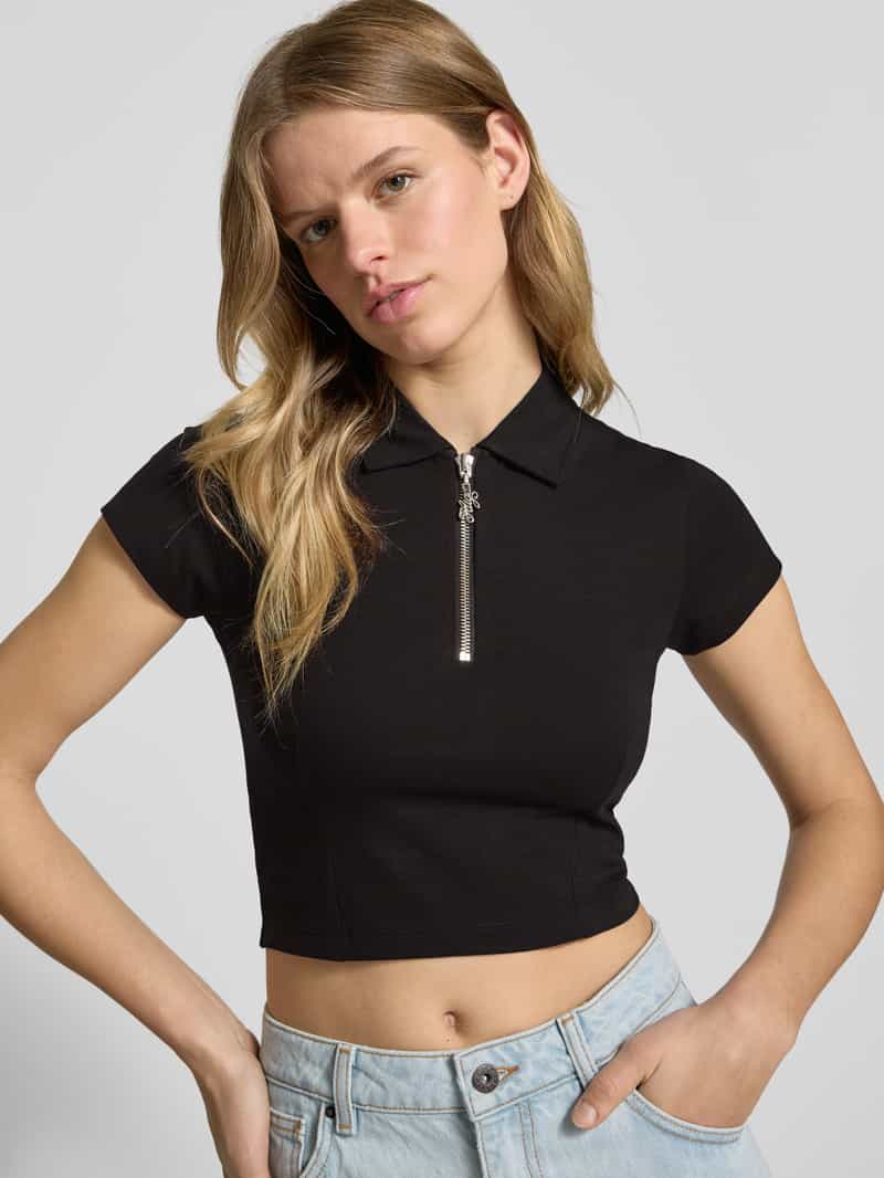 Hugo Blue T-shirt met ritssluiting model 'Dastaja'