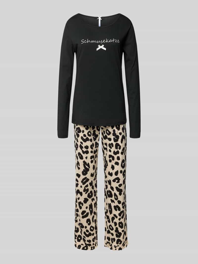 LOUIS & LOUISA Pyjama met statementstitching model 'Schmusekatze'