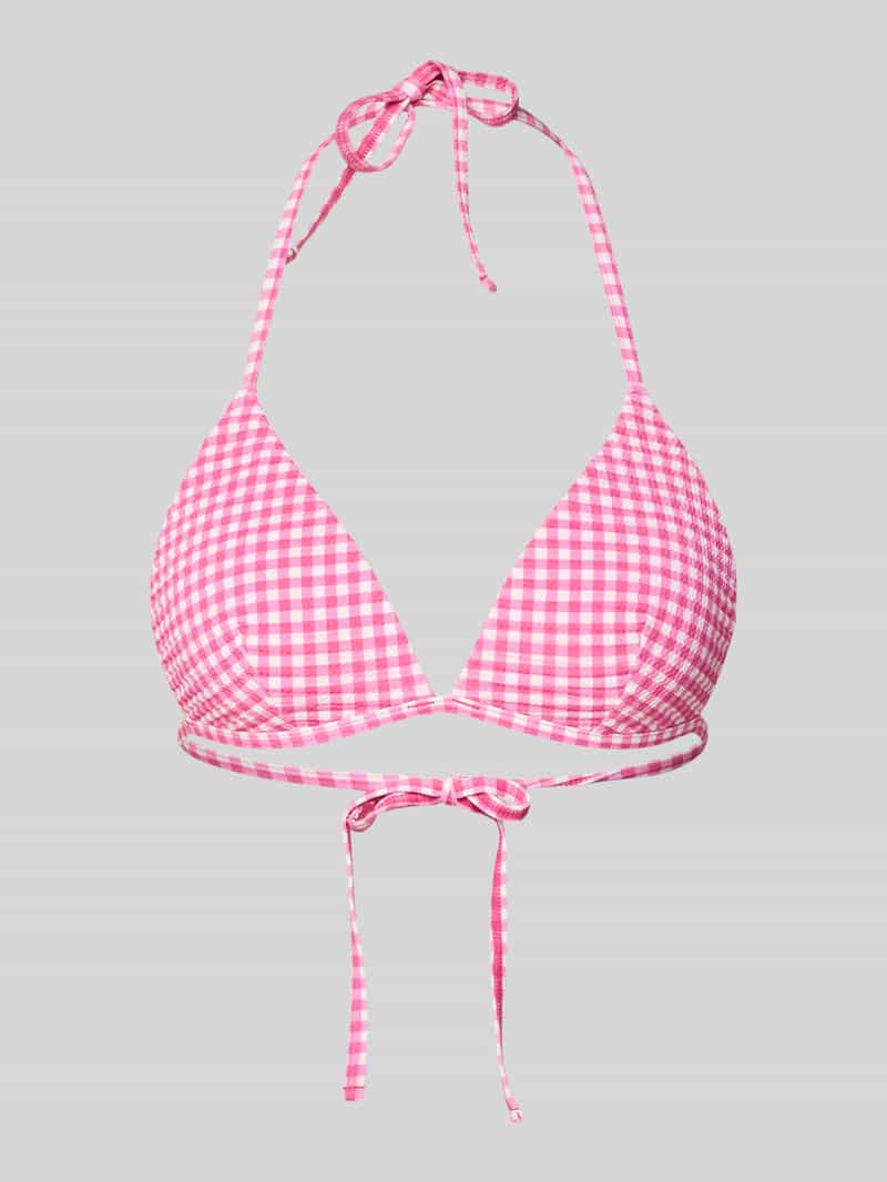 Bikinibovenstuk met Vichy-ruit en vetersluiting
