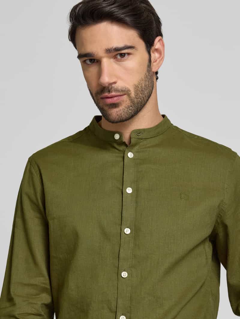 casual friday Regular fit linnen overhemd met opstaande kraag model 'Anton'